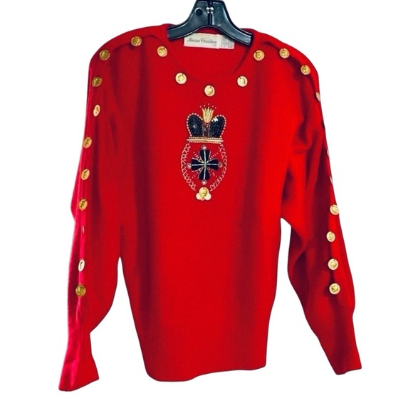 VTG Marisa Christina Red Lambswool/Angora Beaded Sequins Women Sweater Size S - Picture 1 of 14
